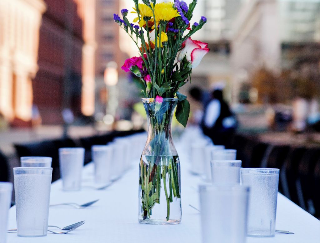 Flowers on a table in a DC Street