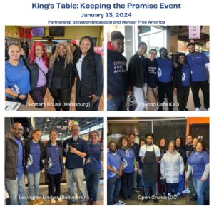 Pictures of volunteers at the four locations of the King's Table event in DC, Baltimore, and Harrisburg, PA.