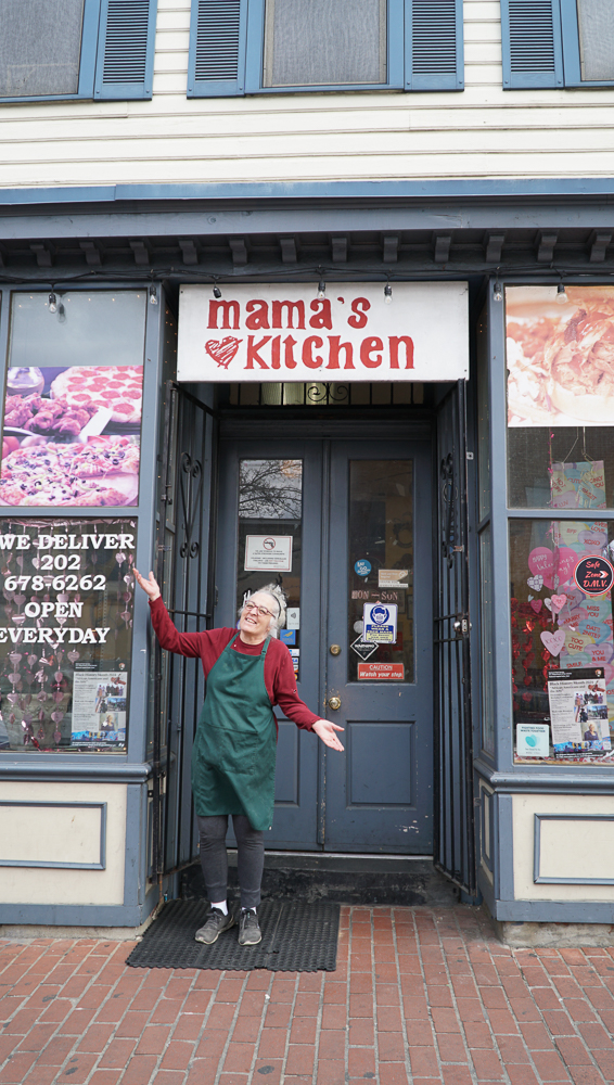 Fatma outside of Mama's Pizza Kitchen